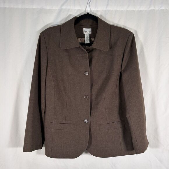 Chico's Blazer Jacket Women's 8 Solid Brown 3 Button Front Pullover Office Work - Picture 1 of 9